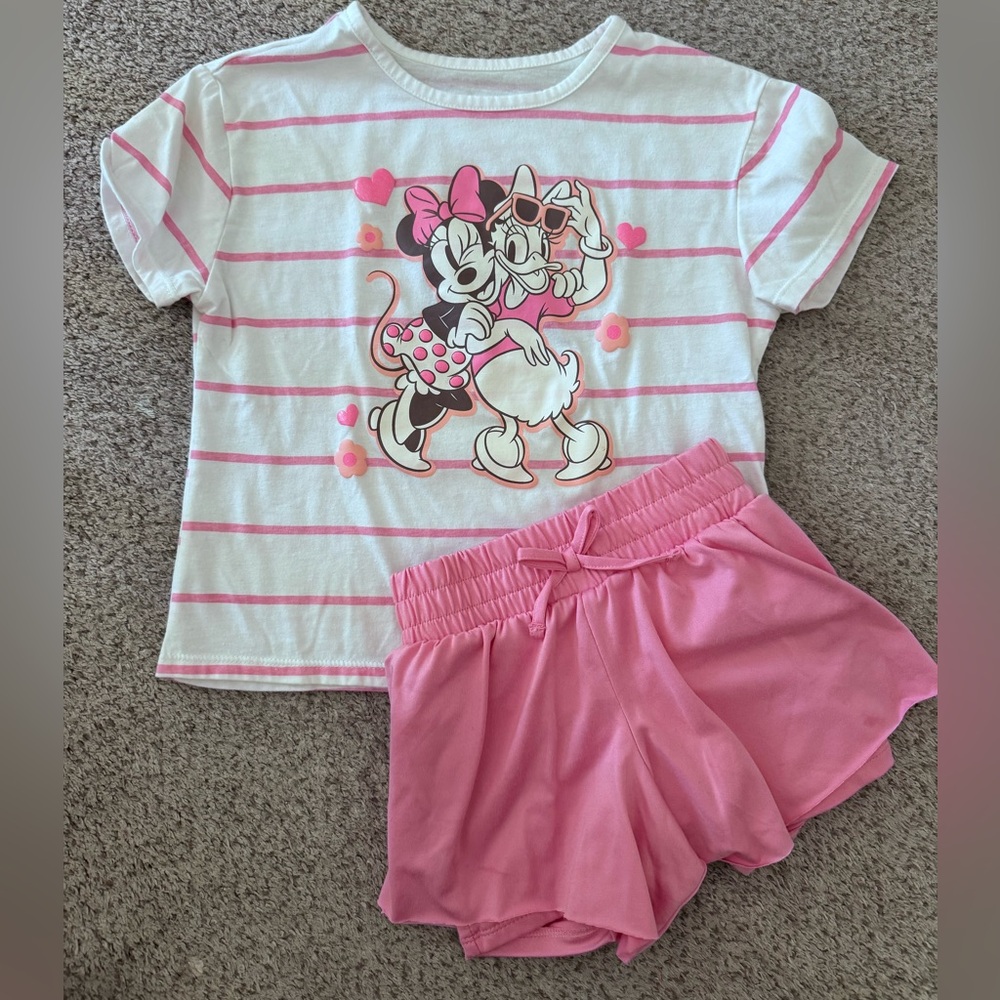 Girls Pink Stripe Minnie & Daisy Short Set